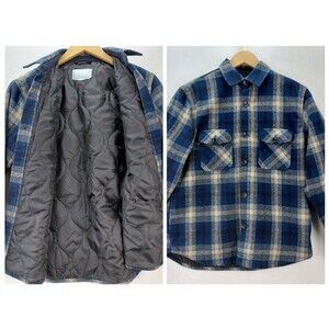 Ash & Erie Frontier Flannel Shirt Jacket Mens Medium Blue Plaid Quilted Shacket